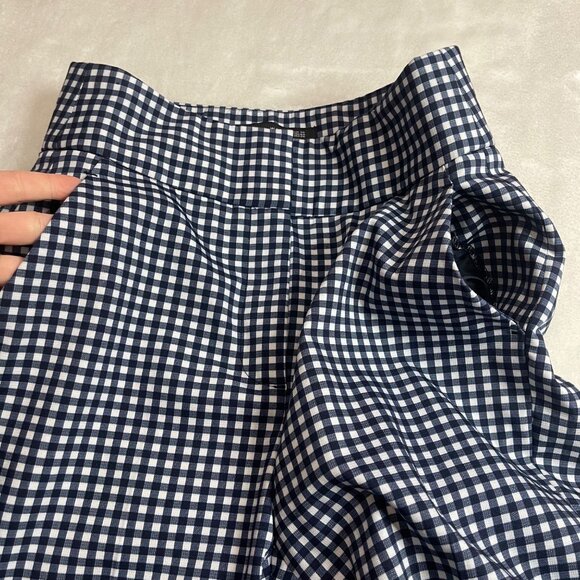 Zara Woman Gingham High Waisted Ankle Pants Size 4 Pockets Trousers Navy White - Picture 9 of 10